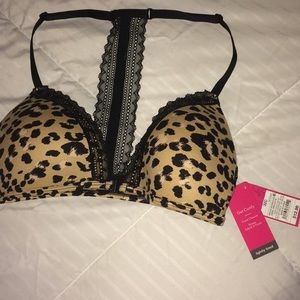 Wireless racer back bra with lace detail.